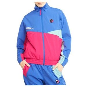 Puma Women's International Winterized Track Jacket in Pink, Blue, and Teal